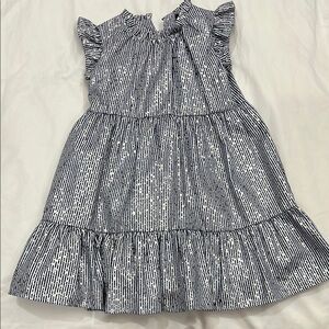 Black and White Ruffled Tiered Dress with Flutter Sleeves